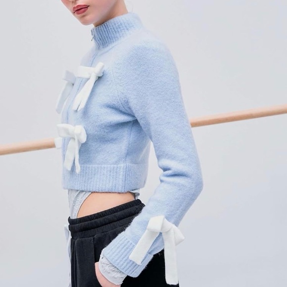 Cider Blue Sweater with Cream Bows NWT Size L - Picture 3 of 7